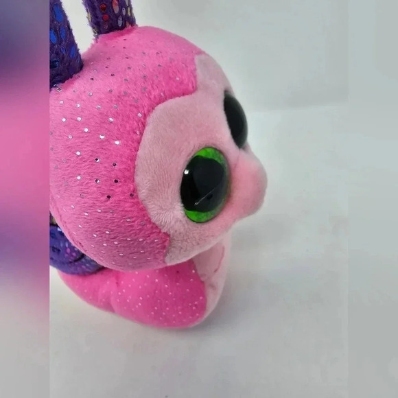 Ty Beanie Boos Scooter the Snail Green Glitter Eyes NO TAG Pink Purple Plush - Picture 6 of 8